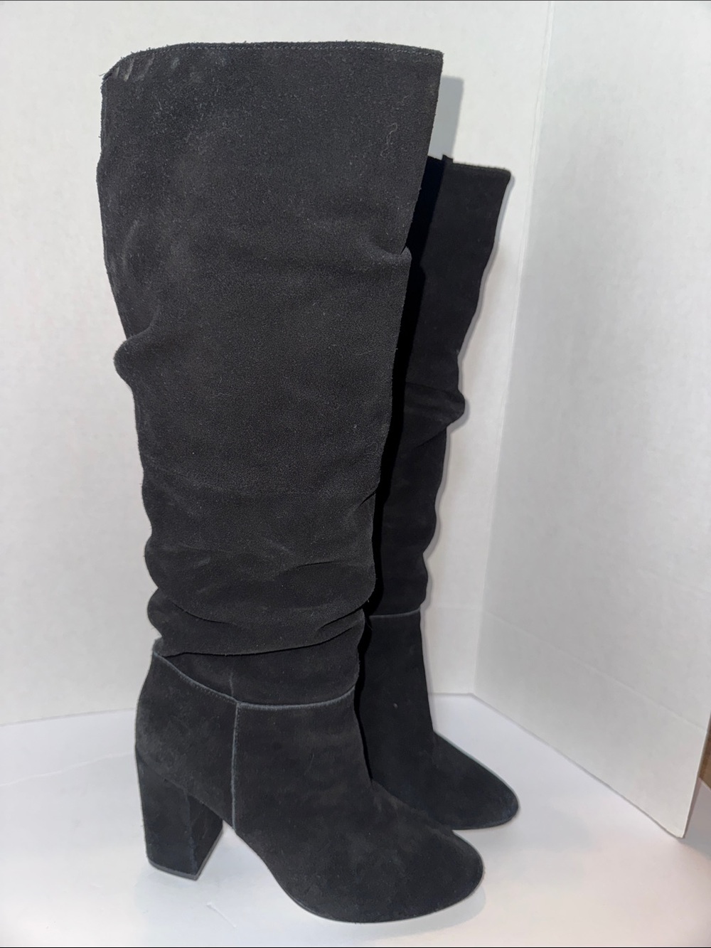 Steve Madden Black Knee high Suede Block Heel Boots